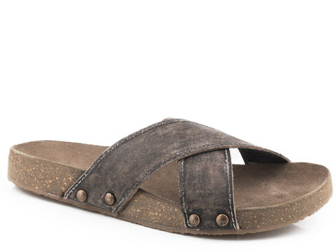 Roper Womens Brown Leather Delaney Slides Sandal Shoes
