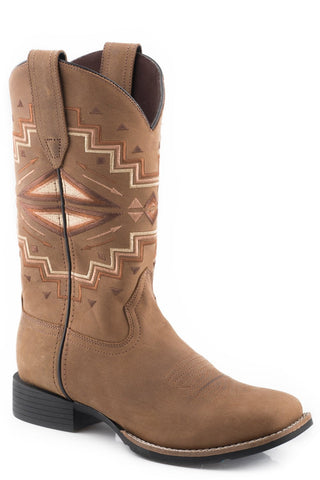 Roper Womens Tan Leather Monterey Aztec Cowboy Boots