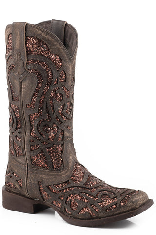 Roper Womens Brown Leather Mercedes Sanded Cowboy Boots