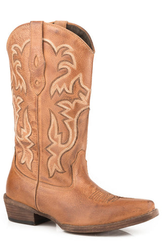 Roper Womens Tan Leather Tina 12In Burnished Cowboy Boots