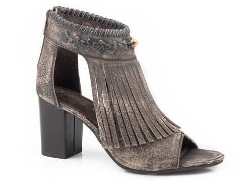 Roper Womens Sanded Brown Leather Bettina Peep Toe Heels