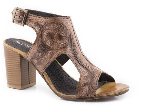 Roper Womens Beige Leather Mika II Tooled Shoes Sandals