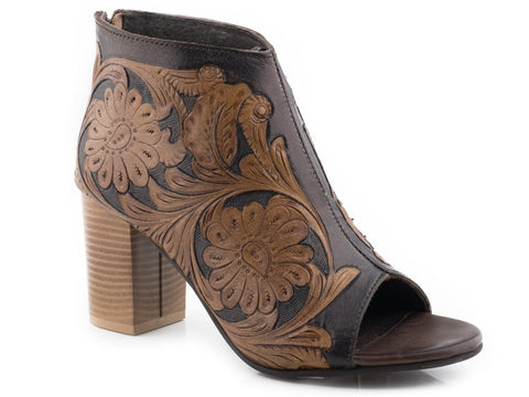 Roper Womens Tan/Black Leather Mika Back Zip Shoes Sandals