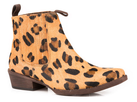Roper Womens Tan Leather Dusty II Leopard Ankle Boots