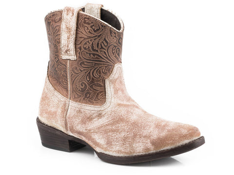 Roper Womens Beige Leather Dusty Embossed Cowboy Boots