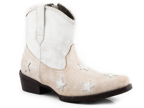 Roper Womens White Leather Liberty Star Cowboy Boots
