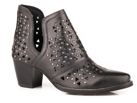 Roper Womens Black Leather Serena Cut-Outs Ankle Boots