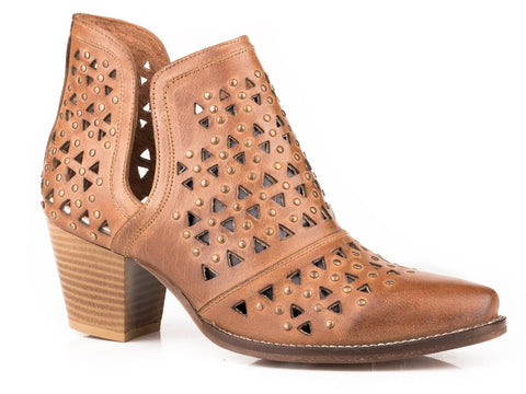 Roper Womens Tan Leather Serena Cut-Outs Ankle Boots