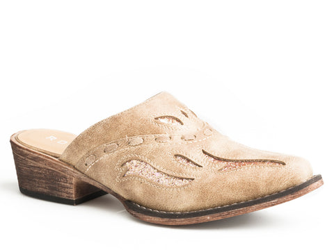 Roper Womens Beige Faux Leather Beth Snip Mules Shoes