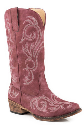 Roper Riley Womens Red Faux Leather Raspberry Vintage Cowboy Boots