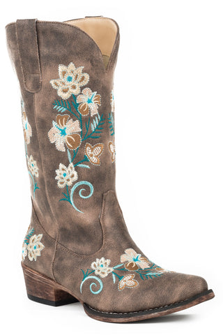 Roper Womens Brown Faux Leather Riley Floral Cowboy Boots