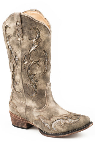Roper Flextra Glitter Womens Grey Faux Leather Riley Cowboy Boots