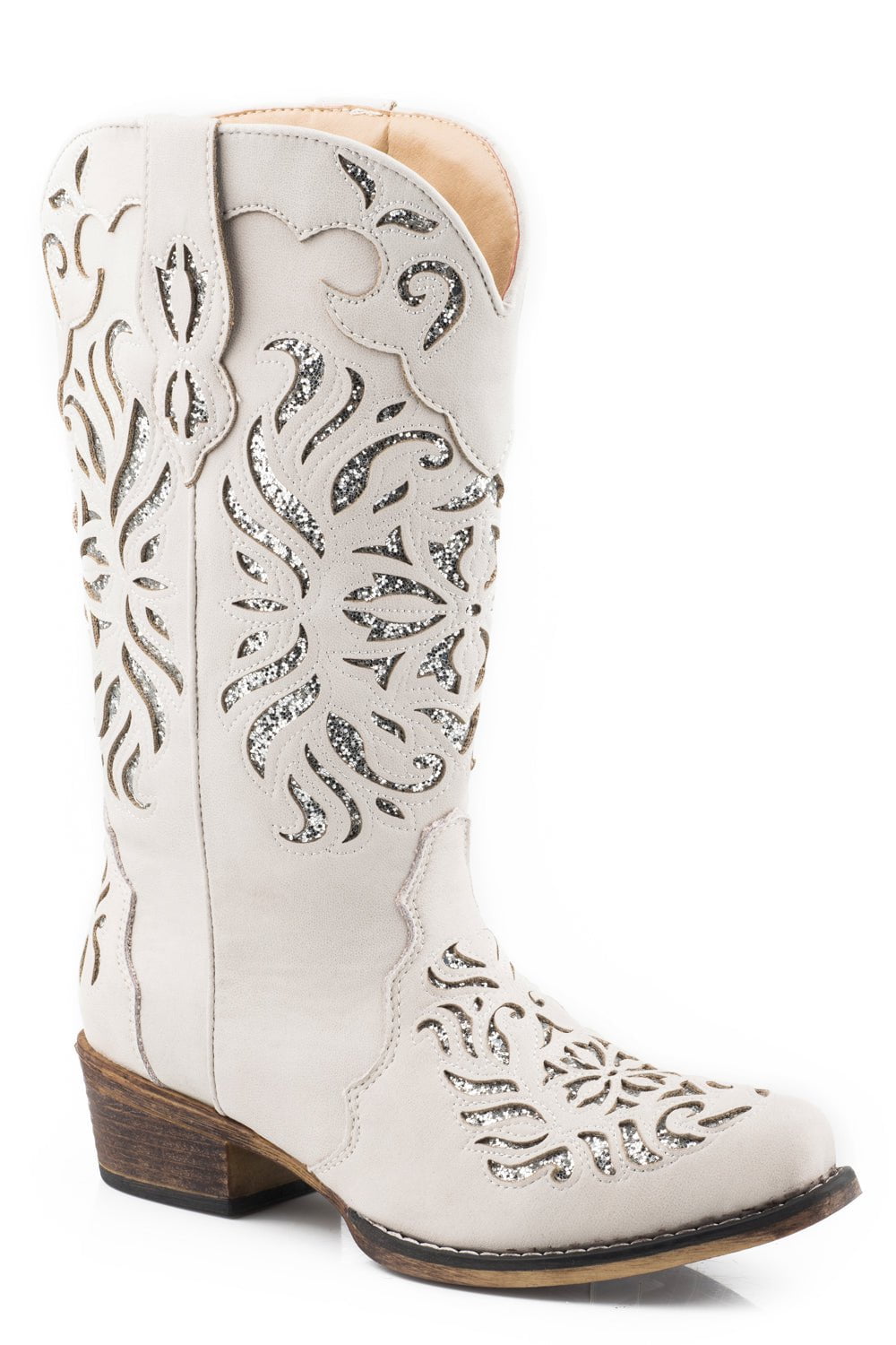 Roper Womens White Faux Leather Riley Glitz Cowboy Boots – The Western ...