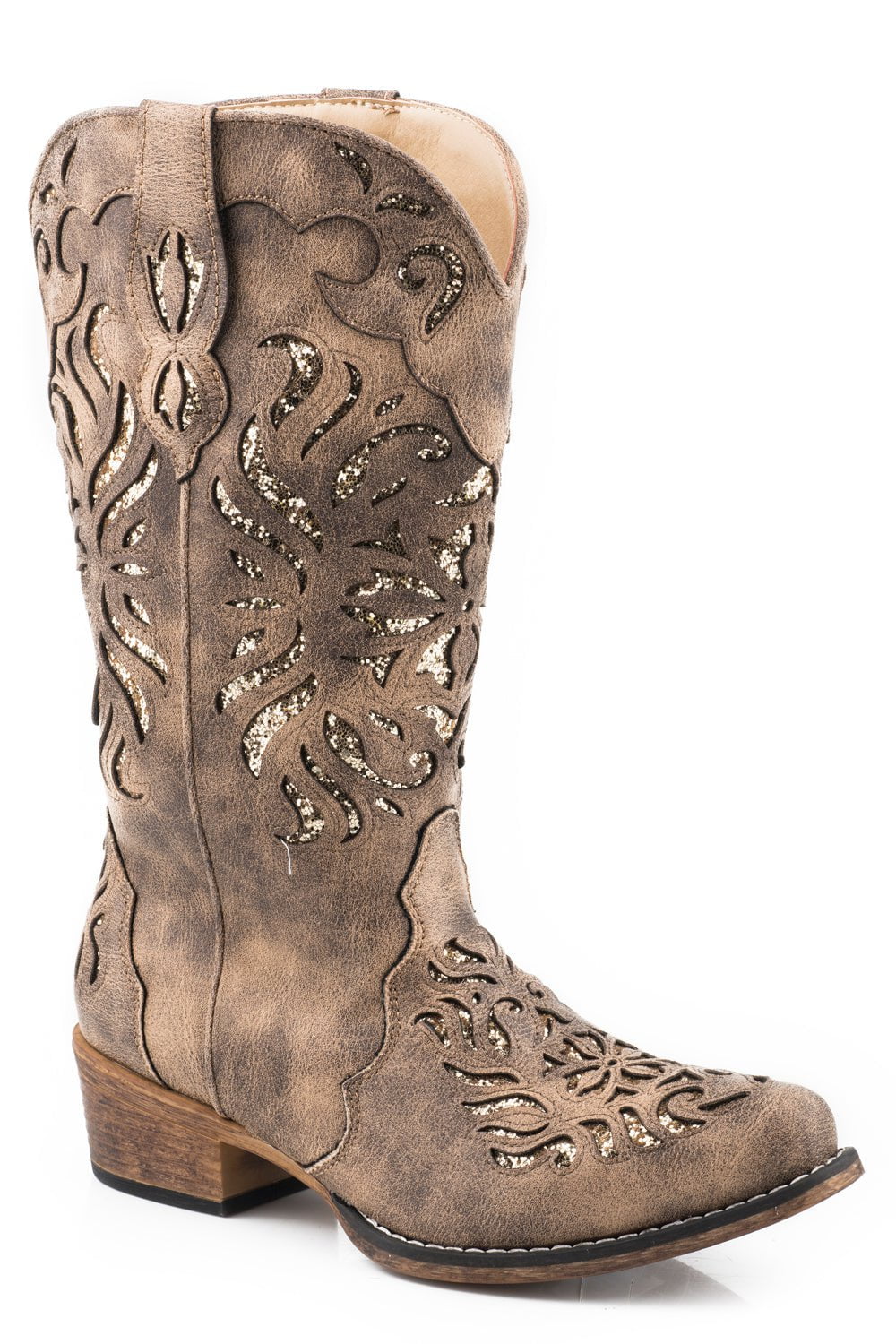 Roper Womens Brown Faux Leather Riley Glitz 13In Cowboy Boots – The ...