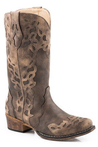 Roper Womens Vintage Beige Faux Leather Riley Triad Cowboy Boots
