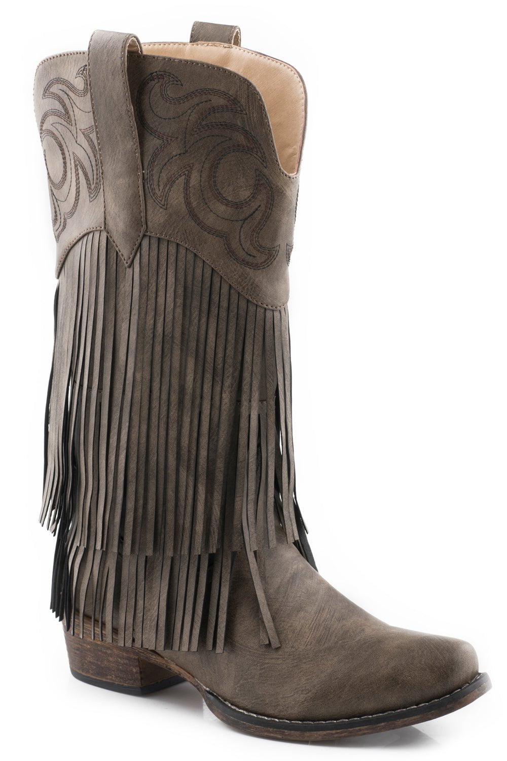 Roper Womens Brown Faux Leather Rickrack 13in Fringe Cowboy Boots – The ...
