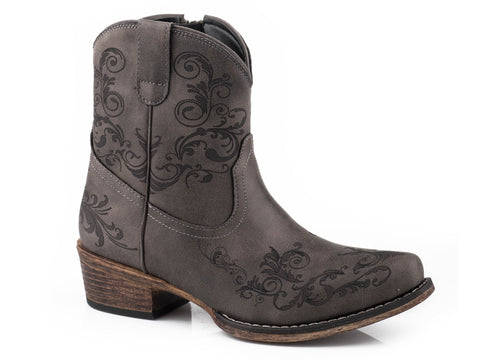 Roper Womens Grey Faux Leather Short Stuff Cowboy Boots
