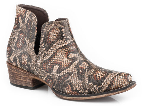 Roper Womens Tan Faux Leather Ava Snake Print Ankle Boots