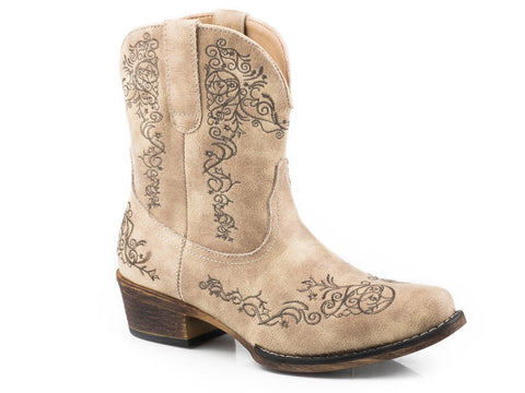 Roper Womens Beige Faux Leather Riley Scroll 8In Cowboy Boots