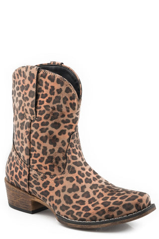 Roper Womens Tan Leopard Faux Leather Ingrid 7In Cowboy Boots