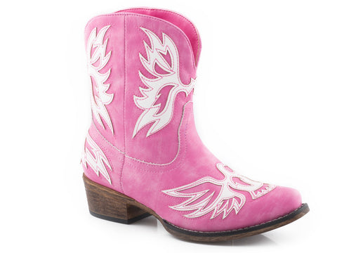 Roper Womens Pink Faux Leather Amelia Eagle Cowboy Boots
