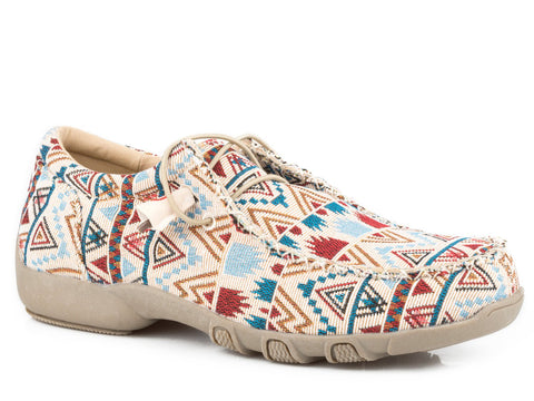 Roper Womens Beige Multi Canvas Chillin Aztec Oxford Shoes