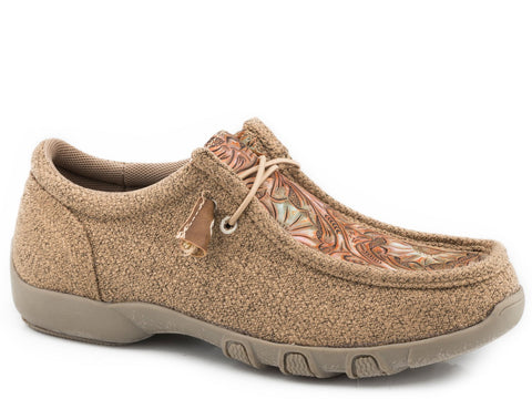 Roper Womens Tan Fabric Chillin Embossed Oxford Shoes