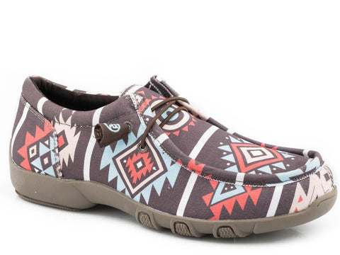 Roper Womens Brown Fabric Chillin Aztec Oxford Shoes