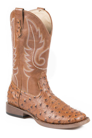 Roper Bumps Ladies Tan Faux Leather Ostrich Print Western Boots