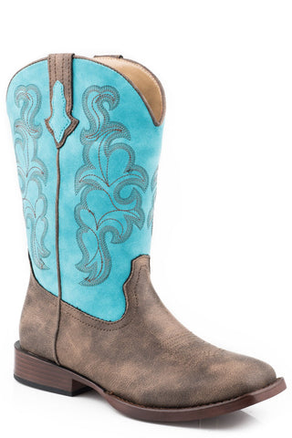 Roper Womens Brown/Turquoise Faux Leather Classic Cowboy Boots