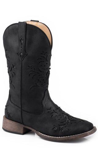 Roper Womens Black Faux Leather Kennedy Glitter Cowboy Boots