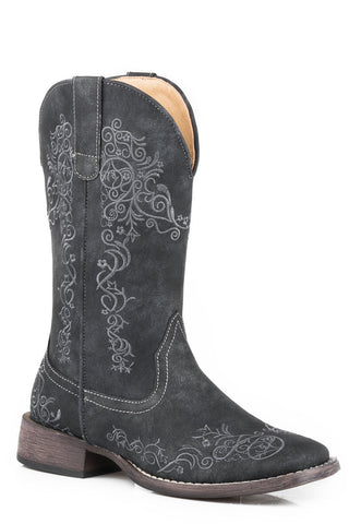 Roper Womens Black Faux Leather Riley Scroll 12In Cowboy Boots