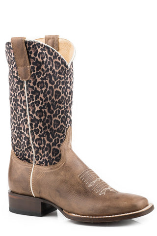Roper Womens Brown Leather Cheetah 11In Cowboy Boots