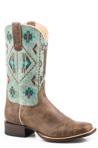 Roper Womens Brown/Turquoise Leather Out West Cowboy Boots