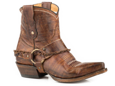 Roper Womens Vintage Brown Leather Selah Snip Toe Ankle Boots