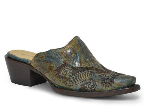 Roper Womens Turquoise/Brown Leather Mary Mules Shoes
