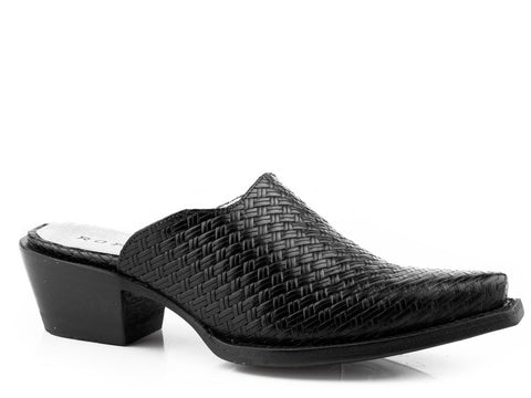 Roper Womens Black Leather Mary Basketweave Mules Shoes