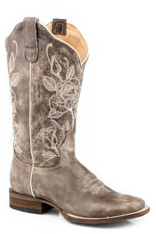 Roper Womens Brown Leather Desert Rose Wide Calf Cowboy Boots