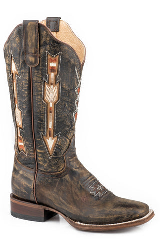 Roper Womens Brown Leather Arrows 12In Cowboy Boots