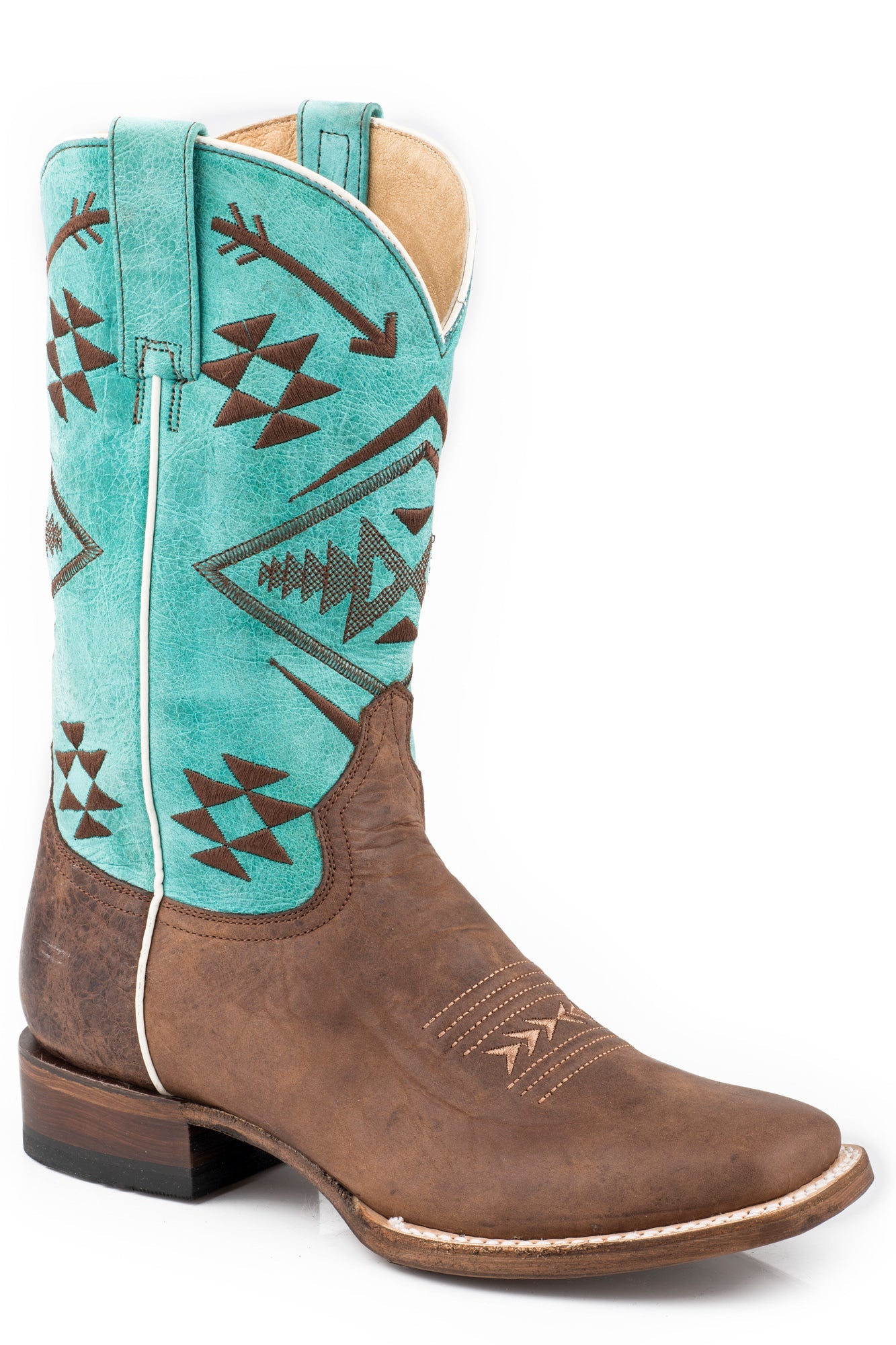 Roper Womens Brown/Turquoise Leather Ruby Native Embroidery Design