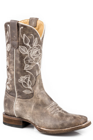 Roper Womens Vintage Brown Leather Desert Rose Cowboy Boots