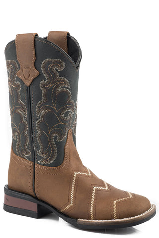 Roper Youth Boys Brown/Black Leather Monterey Angles Cowboy Boots