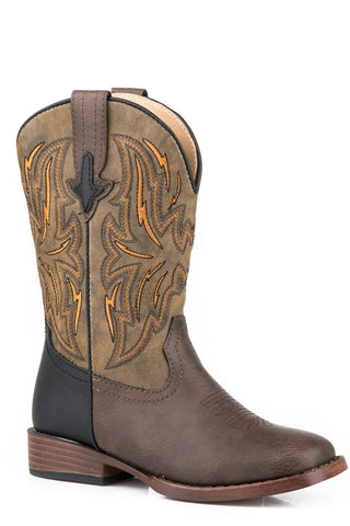 Roper Youth Boys Brown/Charcoal Faux Leather Dalton Cowboy Boots