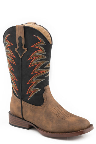 Roper Boys Youth Tan/Black Faux Leather Clint Western Cowboy Boots