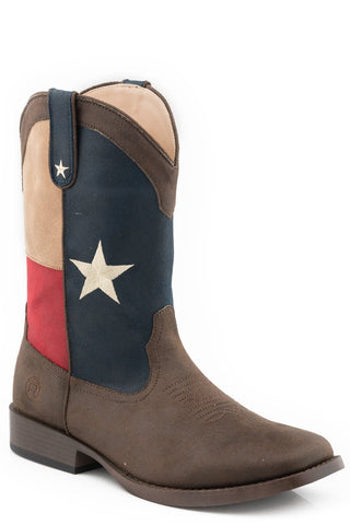 Roper Boys Youth Brown/Flag Faux Leather Lone Star Cowboy Boots
