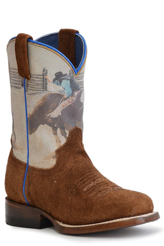 Roper Boys Youth Brown Leather 8 Seconds Bull Rider Cowboy Boots