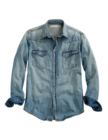 Tin Haul Mens Light Blue 100% Cotton Western Denim L/S Shirt