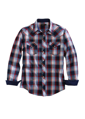 Tin Haul Mens Blue 100% Cotton Bluestone Plaid L/S Shirt