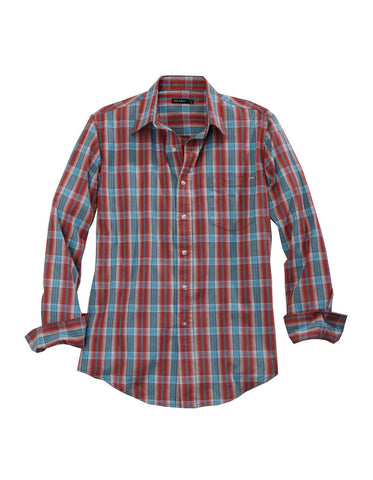 Tin Haul Mens Red/Blue 100% Cotton Highway Plaid L/S Shirt
