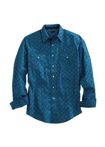 Tin Haul Mens Blue 100% Cotton Grid Paisley L/S Shirt